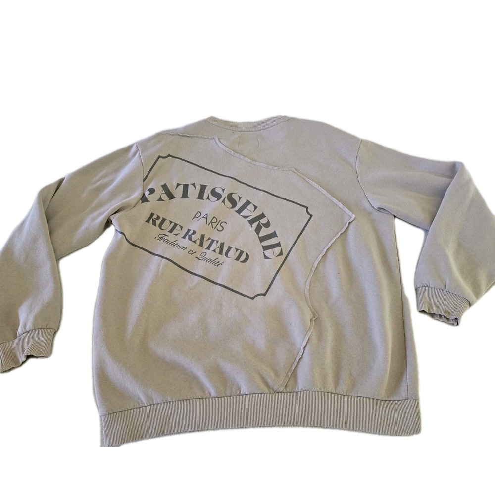 Bershka‎ Paris Graphic Sweatshirt Beige Pullover Fleece Women's Large Patisserie